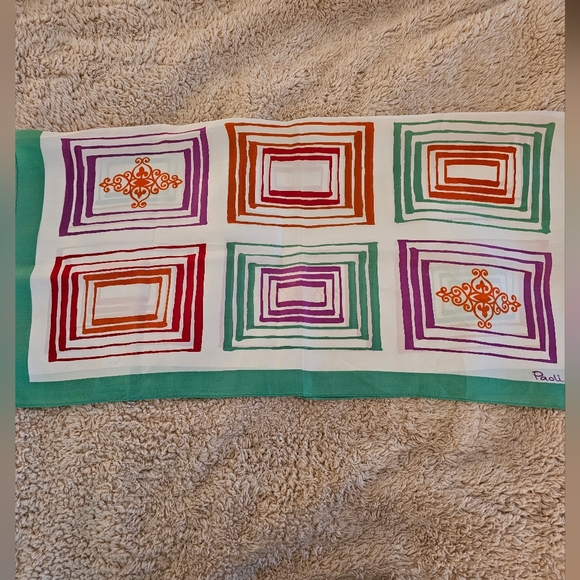 Paoli Vintage scarf. Geometric parter 26" square. - Picture 5 of 5